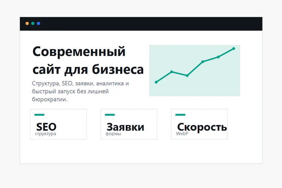Интерфейс современного сайта с аналитикой, заявками и SEO-структурой